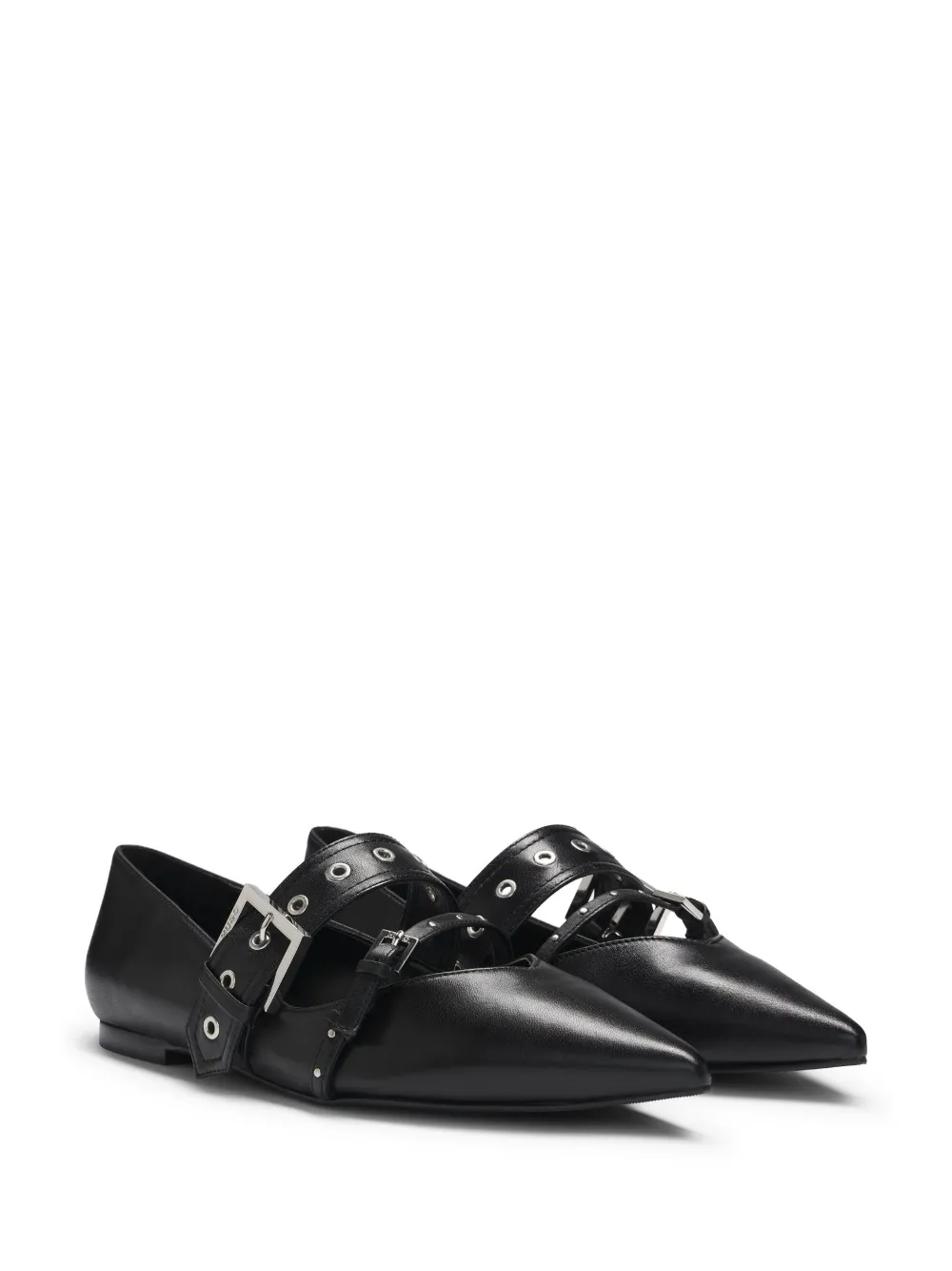 HUGO buckled leather ballet flats Black