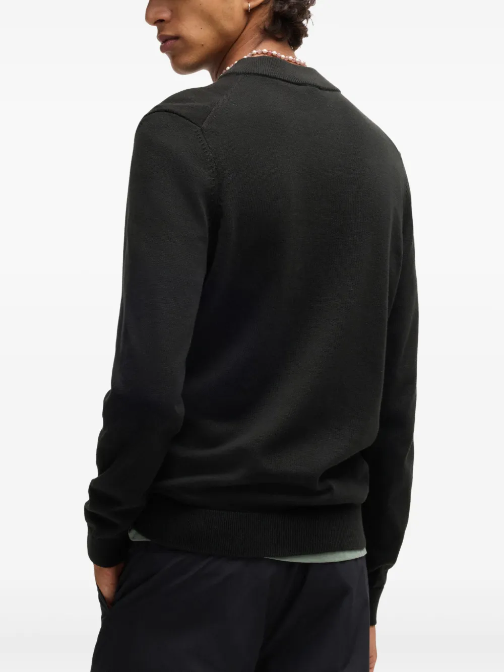 HUGO BOSS LOGO-INTARSIA ZIP-UP SWEATER