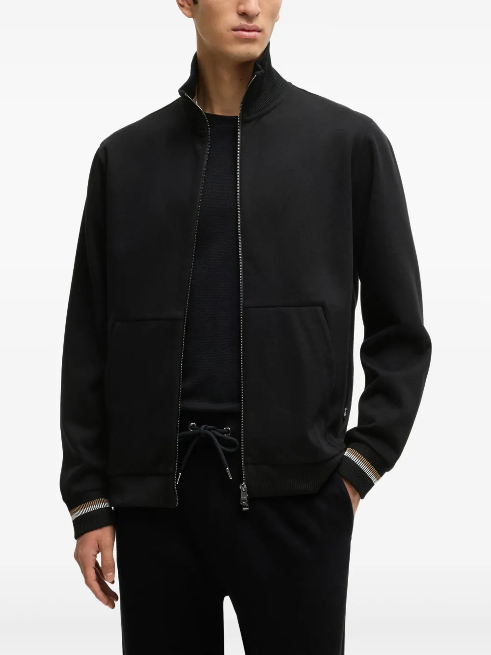 BOSS Sweater met rits Zwart