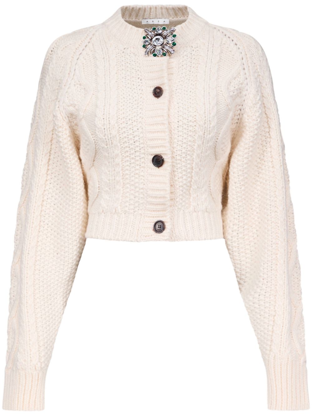 AREA brooch-detail cardigan Beige