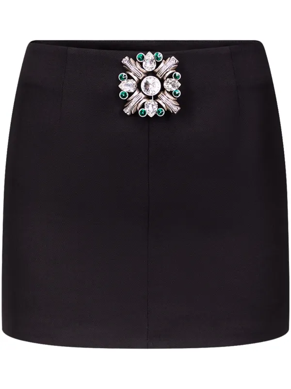 Area Brooch-detail Mini Skirt in Black