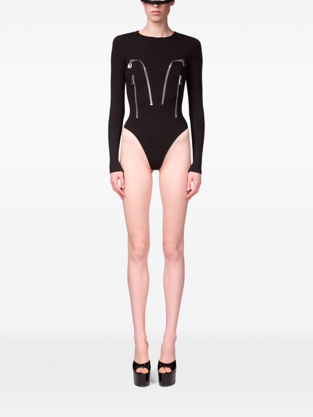 AREA long sleeve zipper-detailed bodysuit - Zwart