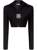 AREA crystal-brooch cropped jacket - Black