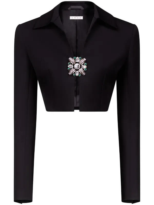 Area Crystal-brooch Cropped Jacket in Black
