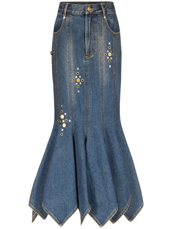 Area Stud-detail Midi Skirt in Blue
