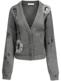 AREA crystal-embellished distressed cardigan - Grey