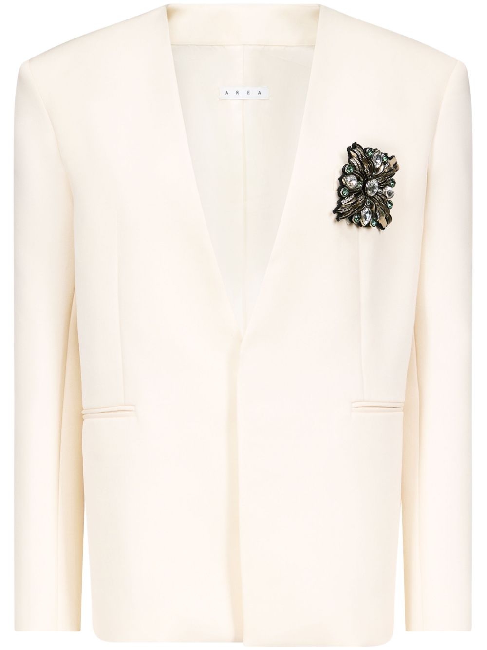 crystal-brooch collarless blazer