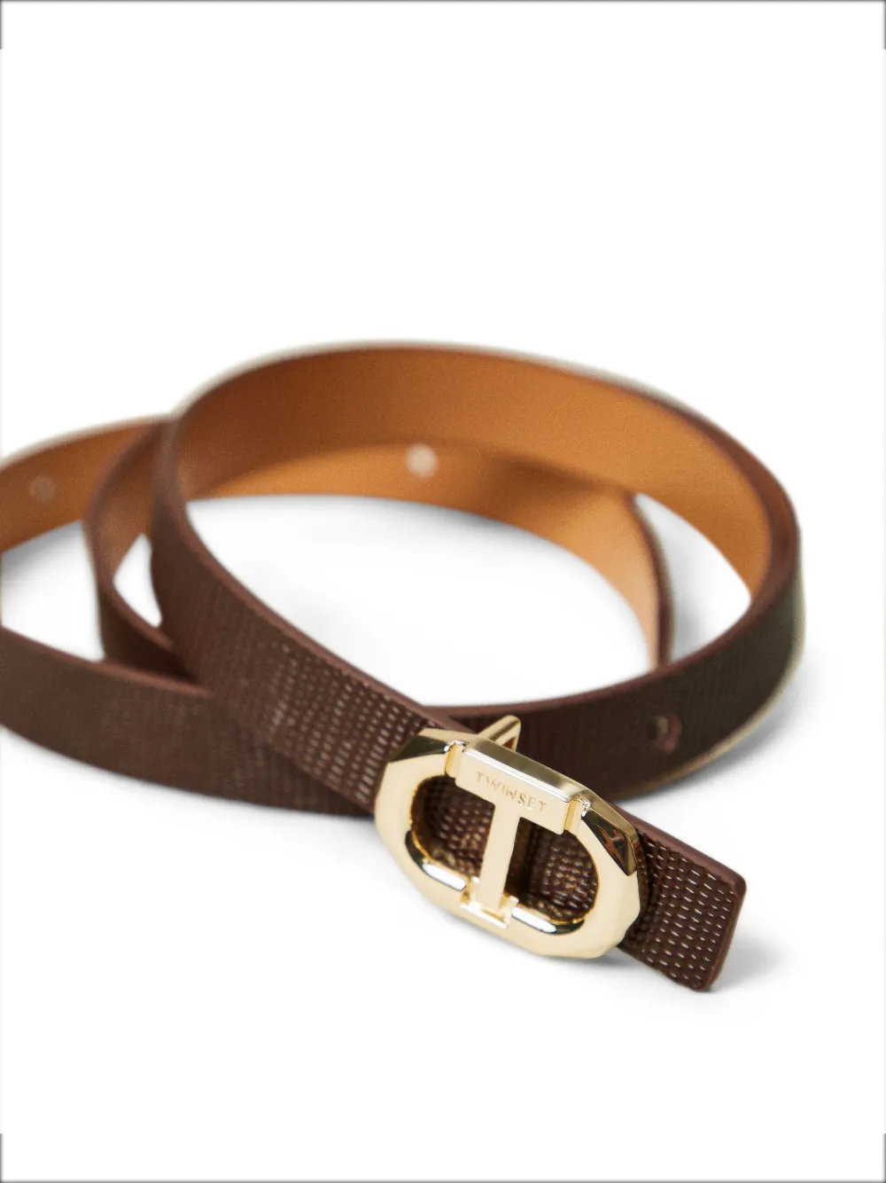 TWINSET Leren riem met textuur Bruin