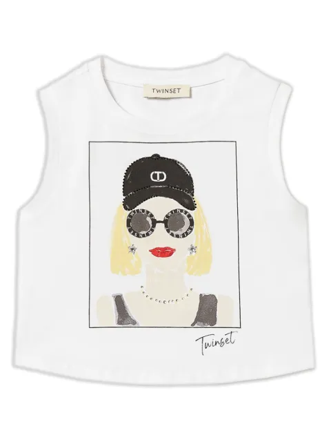 TWINSET Kids rhinestone-embellished printed tank top
