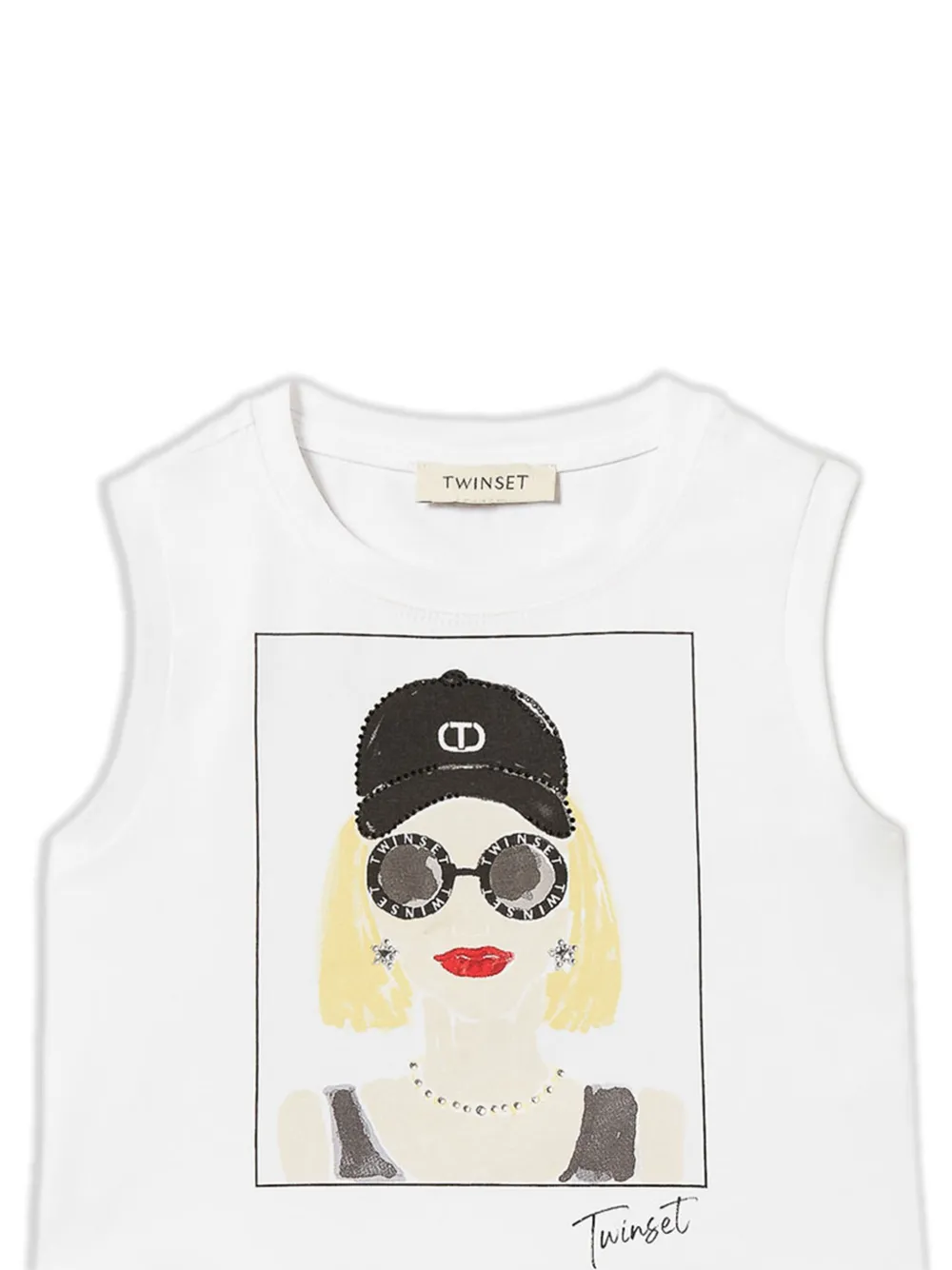 TWINSET Kids Tanktop verfraaid met stras en print - Wit