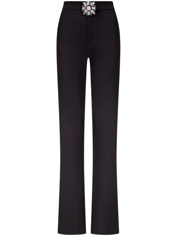 Area Crystal Brooch Trousers in Black