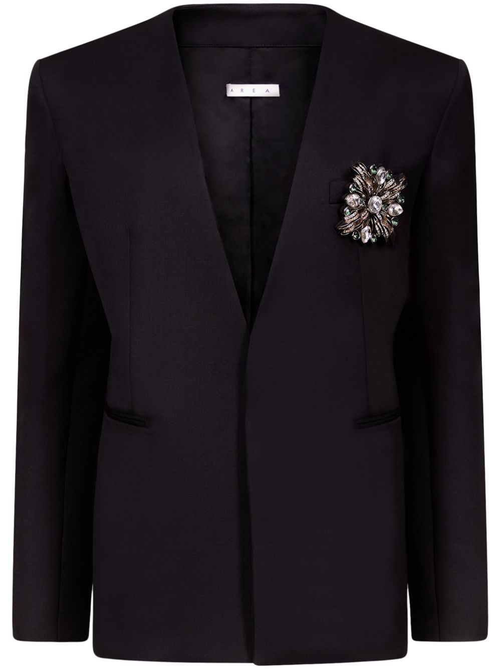 crystal-brooch collarless blazer