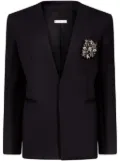 AREA crystal-brooch collarless blazer - Black