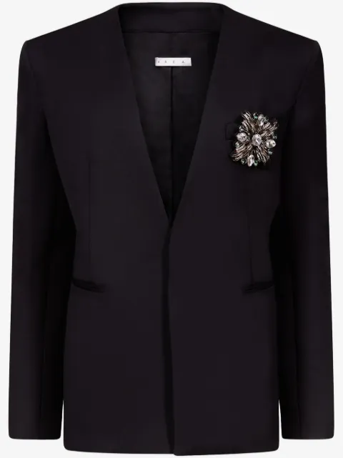 AREA crystal-brooch collarless blazer