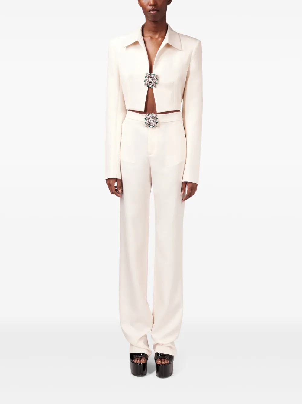 AREA Broek met kristallen broche - Wit