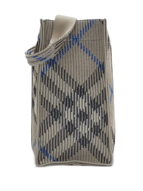 【BURBERRY】CHECK KNITTED TOTE BAG SMALL Burberry Small Check Knitted Tote Bag | Grey | FARFETCH