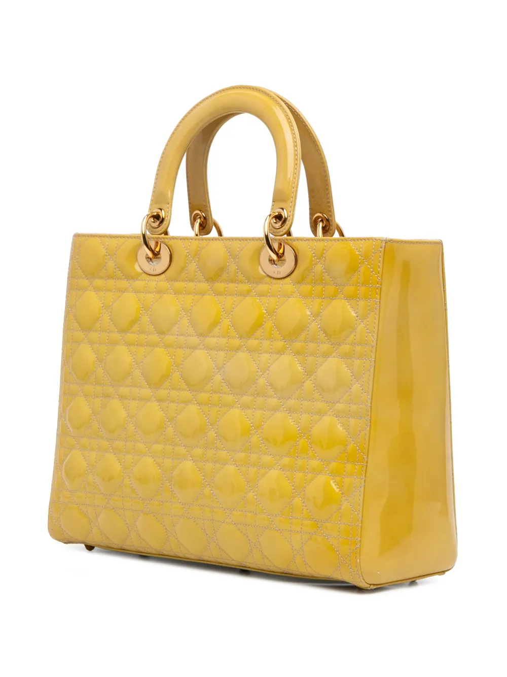 Christian Dior Pre-Owned 2010 grote Cannage Lady Dior lakleren boekentas - Geel