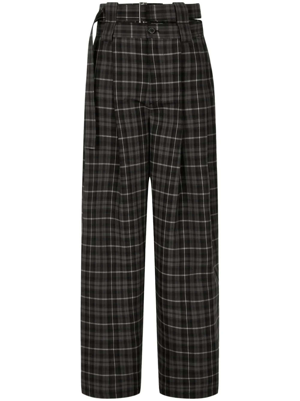 tartan-check belted trousers