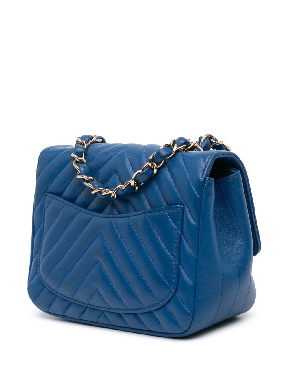 CHANEL Pre-Owned 2018-2019 Mini Square Classic Chevron Lambskin Single Flap crossbody bag - Blauw