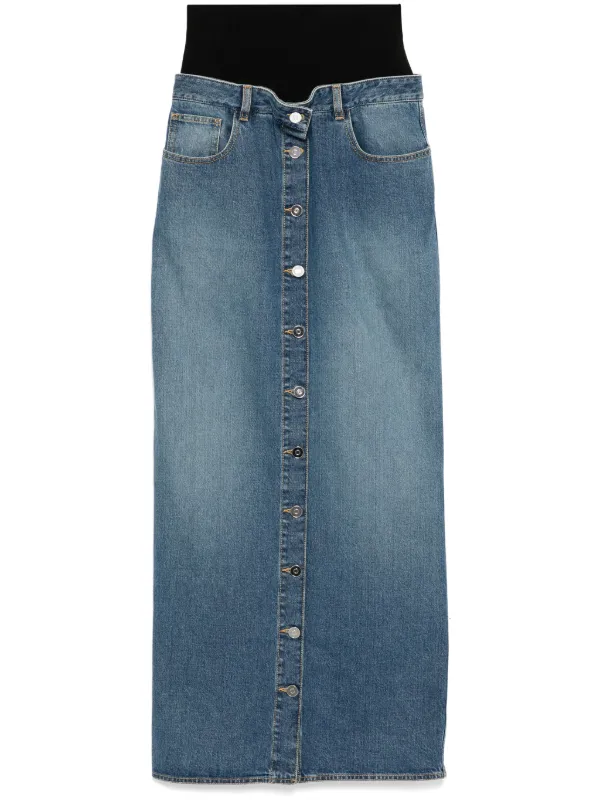 Alaïa Knitted Waistband Denim Skirt | Blue | FARFETCH
