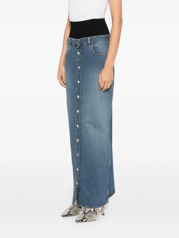 Alaïa Knitted Waistband Denim Skirt | Blue | FARFETCH