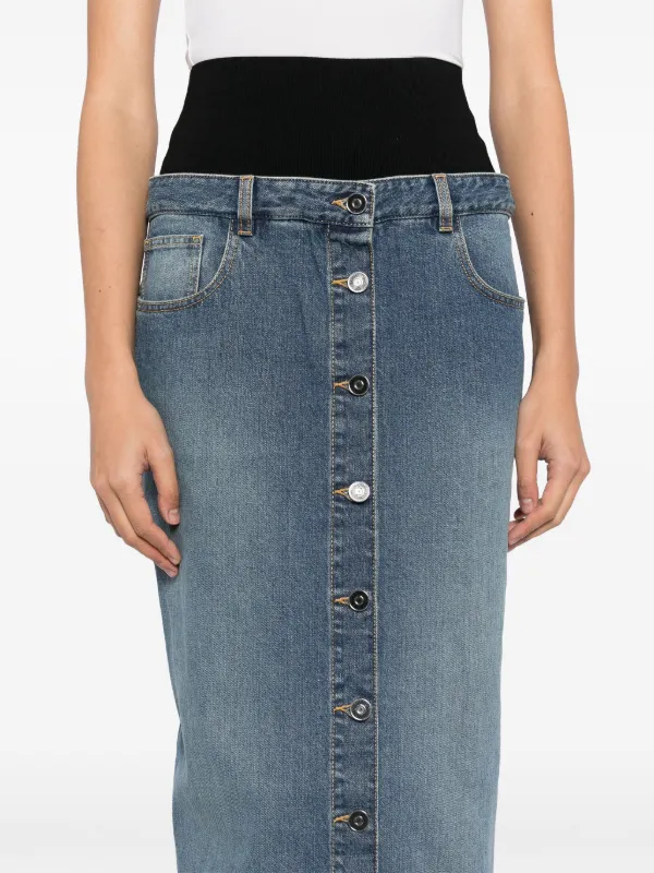 Alaïa Knitted Waistband Denim Skirt | Blue | FARFETCH