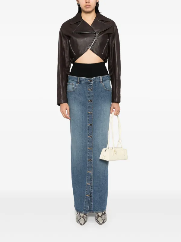 Alaïa Knitted Waistband Denim Skirt | Blue | FARFETCH