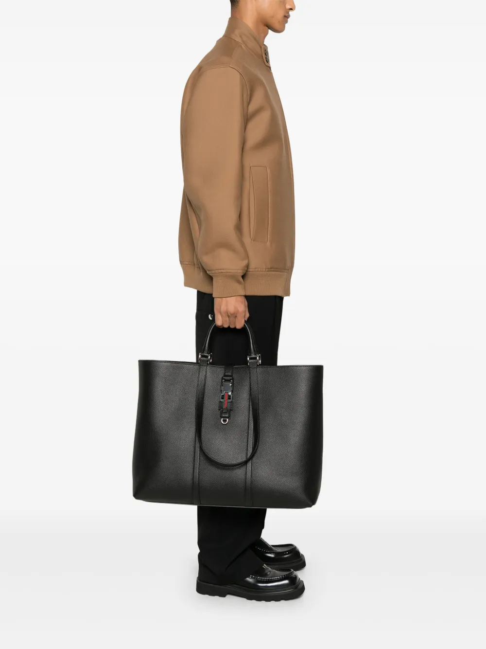 Gucci Grote shopper met Web afwerking - Zwart