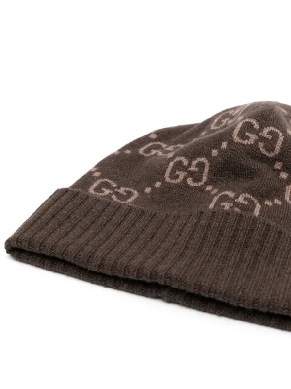 Gucci GG-jacquard Cashmere Beanie Hat | Brown | FARFETCH