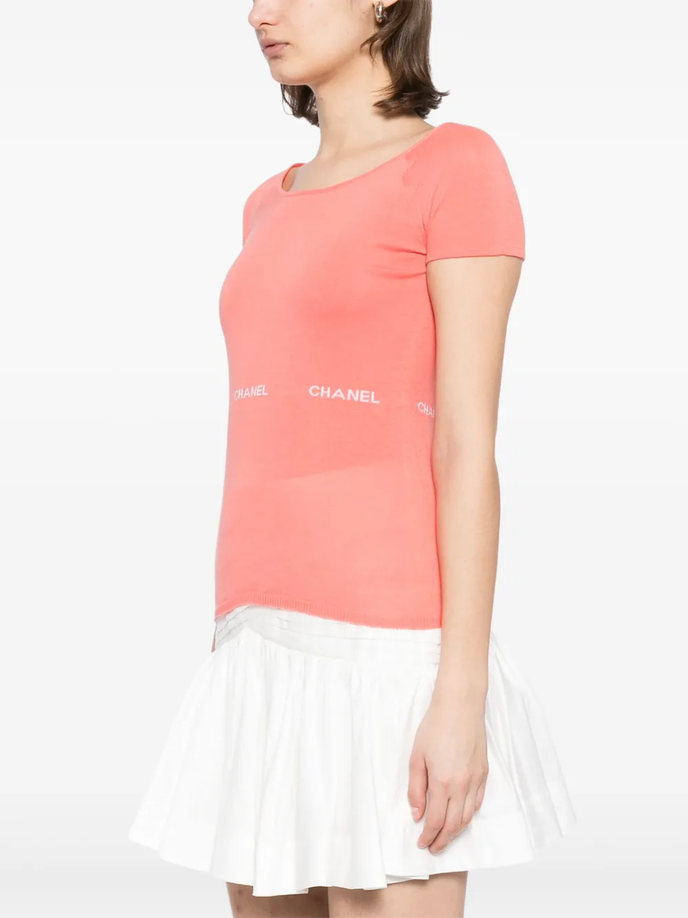 Pre-owned Chanel 2004 Logo Knitted Top In Pink