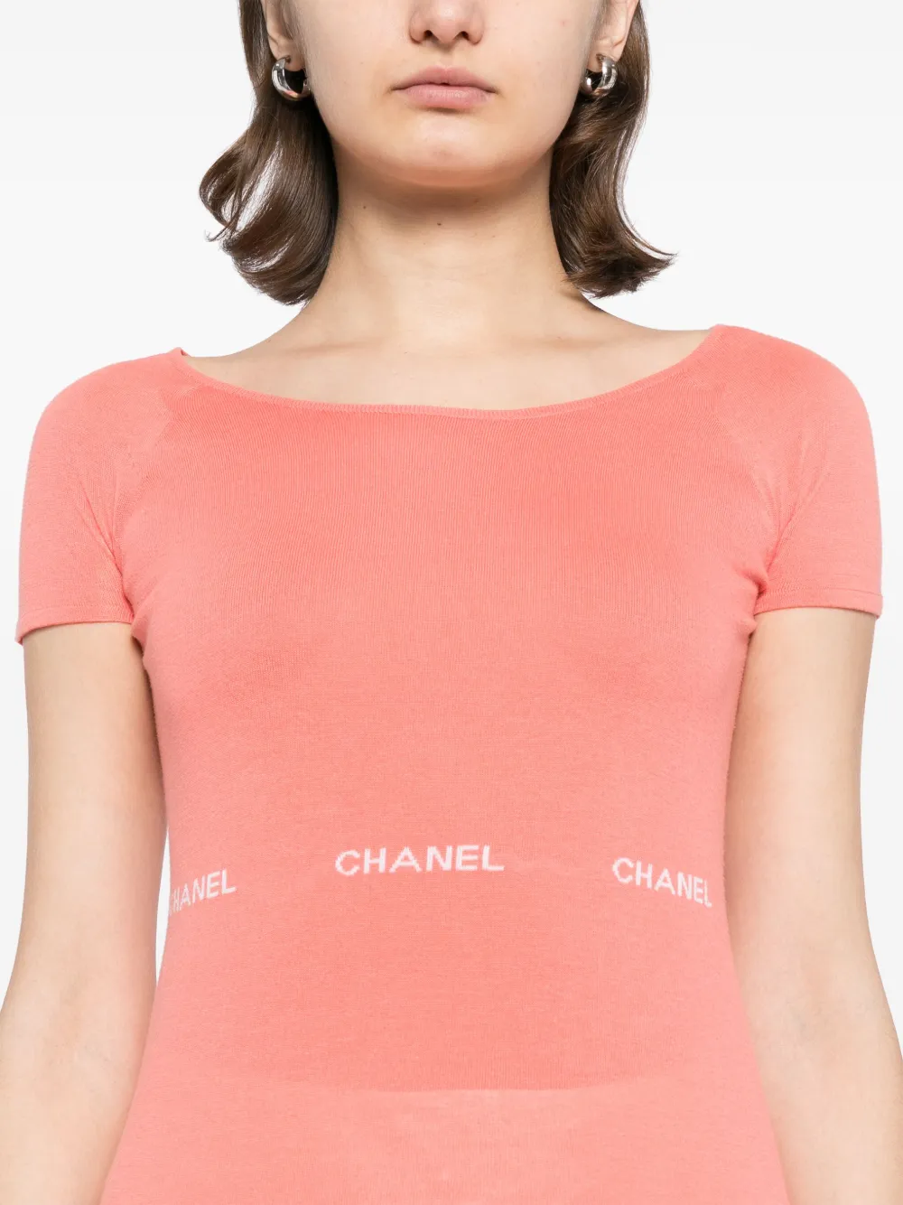 Pre-owned Chanel 2004 Logo Knitted Top In Pink