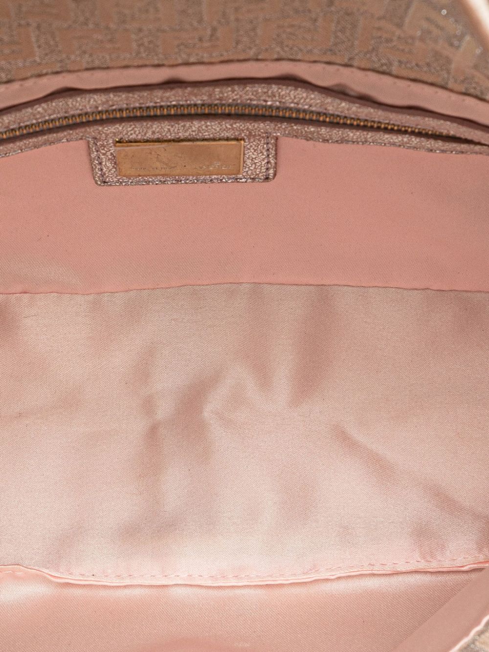 Pre-owned Fendi Zucchino Double Flap 金属感帆布单肩包（2000-2010年典藏款） In Pink