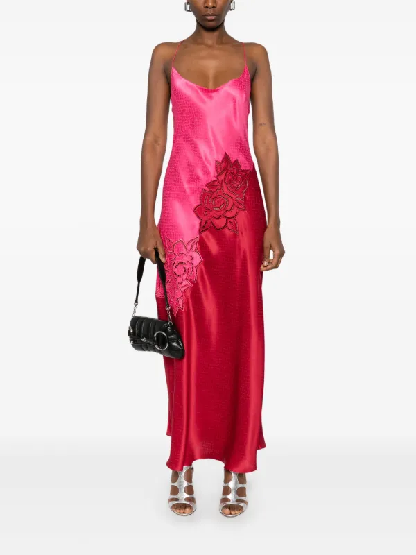 Roberto Cavalli perforated-rose Maxi Dress | Red | FARFETCH