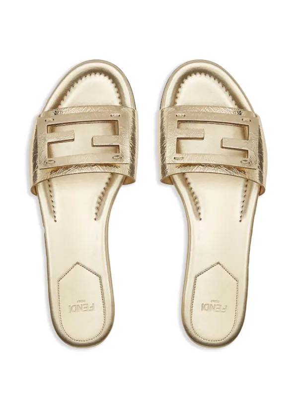 【関税＆送料込み】Fendi 'Baguette' Slides FENDI Baguette Slides | Gold | FARFETCH