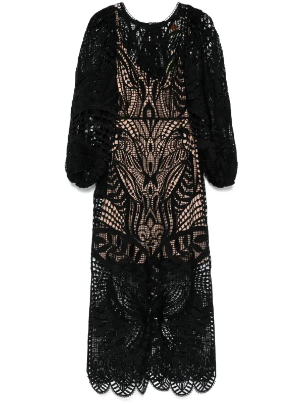 FARM Rio Black Nature Guipure Midi Dress, Black / XS FARM Rio Black Nature Guipure Midi Dress, Black / XS