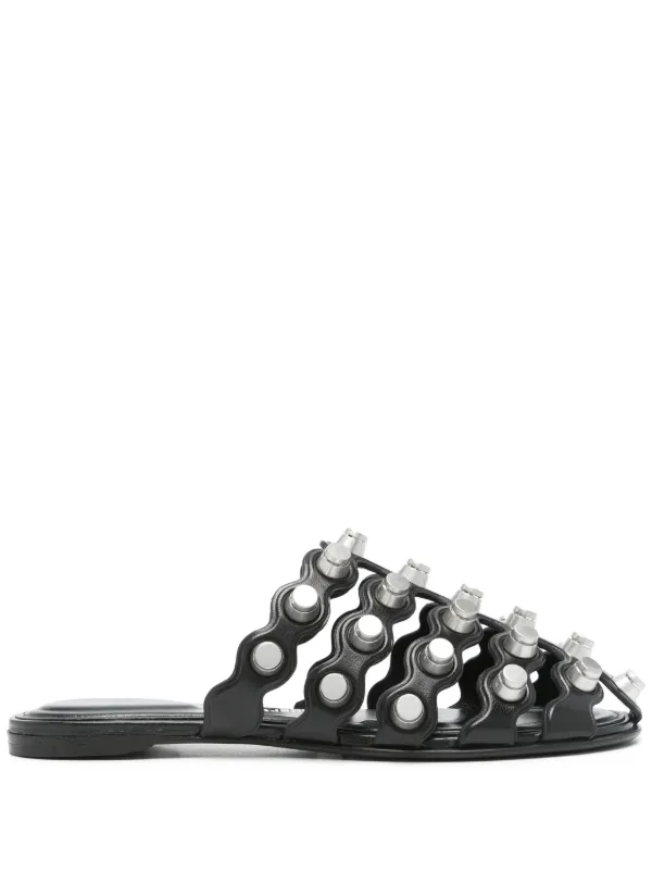 サンダル・ミュール Alexander Wang Black Leather Rexa Slippers Alexander Wang Rexa Cage Slide in Black | REVOLVE