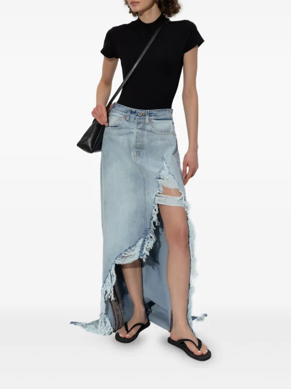 VETEMENTS ディストレストドレープデニムスカート VETEMENTS ドレープ デニムスカート | ブルー | FARFETCH JP