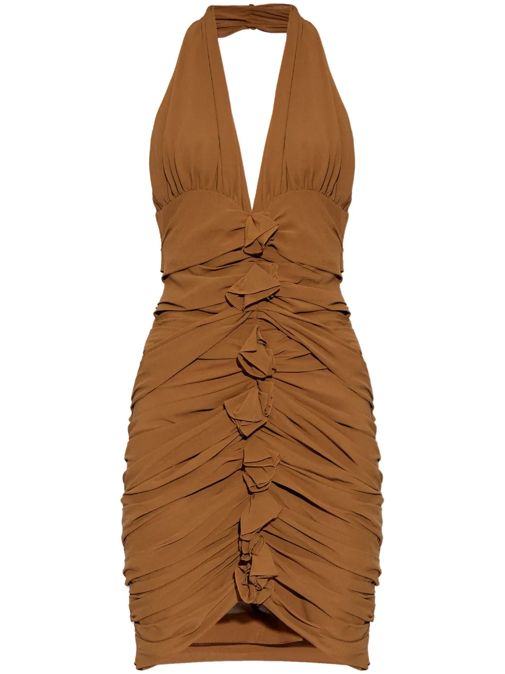 Saint Laurent ruched halterneck mini dress Bruin