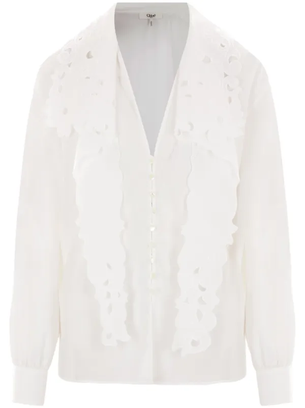 Chloé Embroidered Lavallière Shirt in White