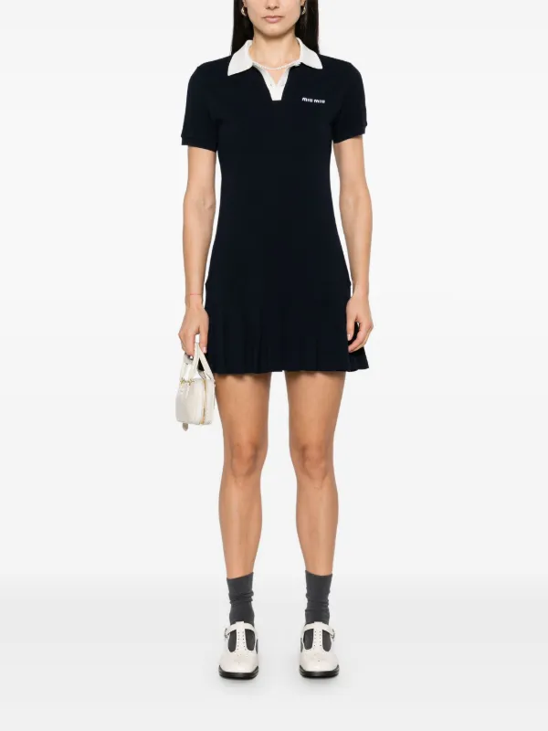 新品未使用♡Polo Pleated Mini Dress Miu Miu pleat-detail Mini Dress | Blue | FARFETCH GR
