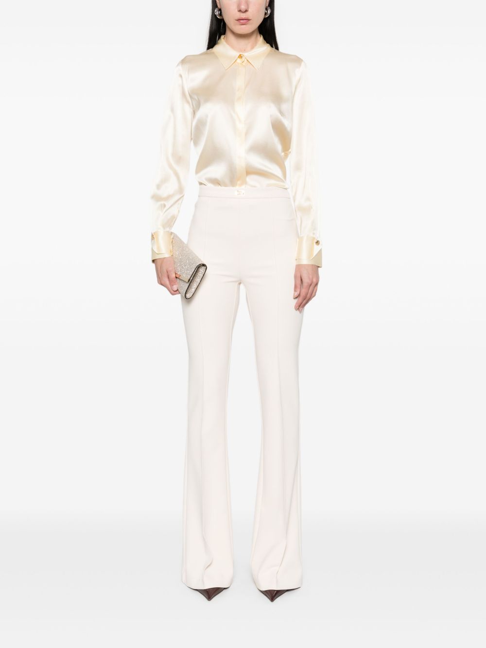 Elisabetta Franchi crepe bell-bottom trousers - Beige