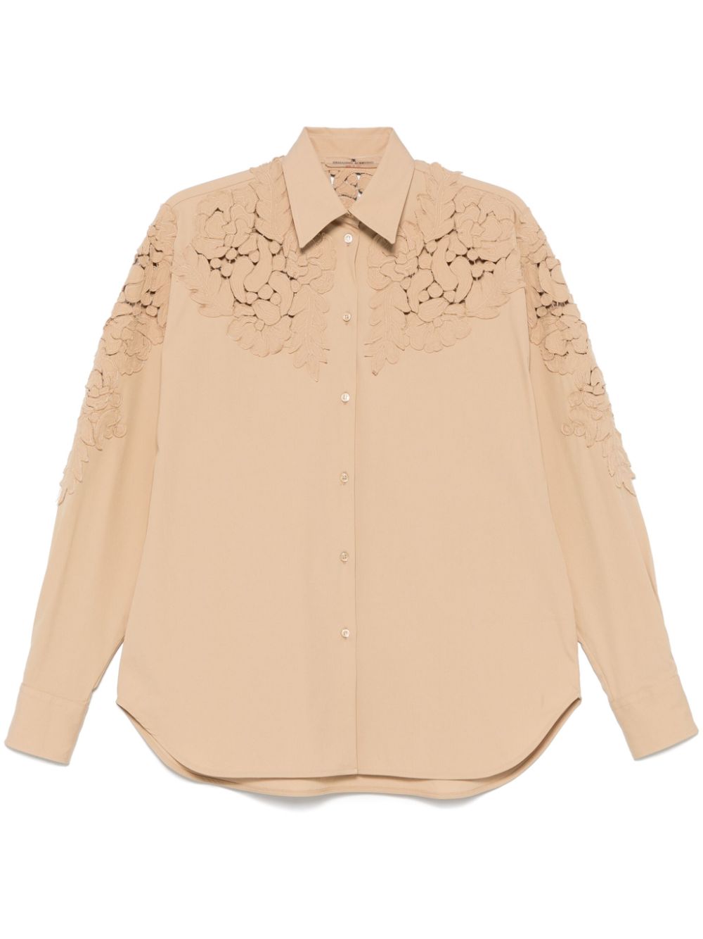 floral-appliqué shirt