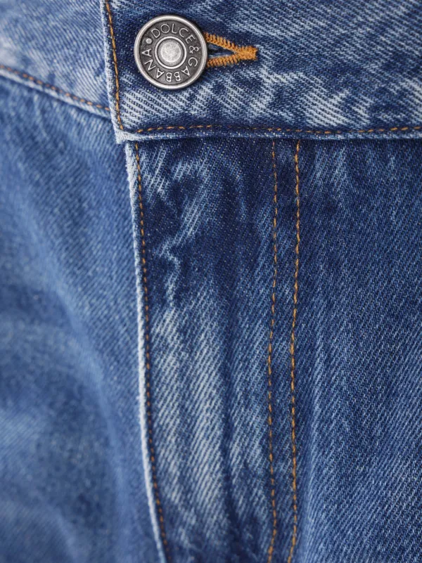 Dolce & Gabbana BLUE JEANS WITH POCKETS ジーンズ ポケット ブルーのボーイズ 5-pocket treated denim jeans with logo tag