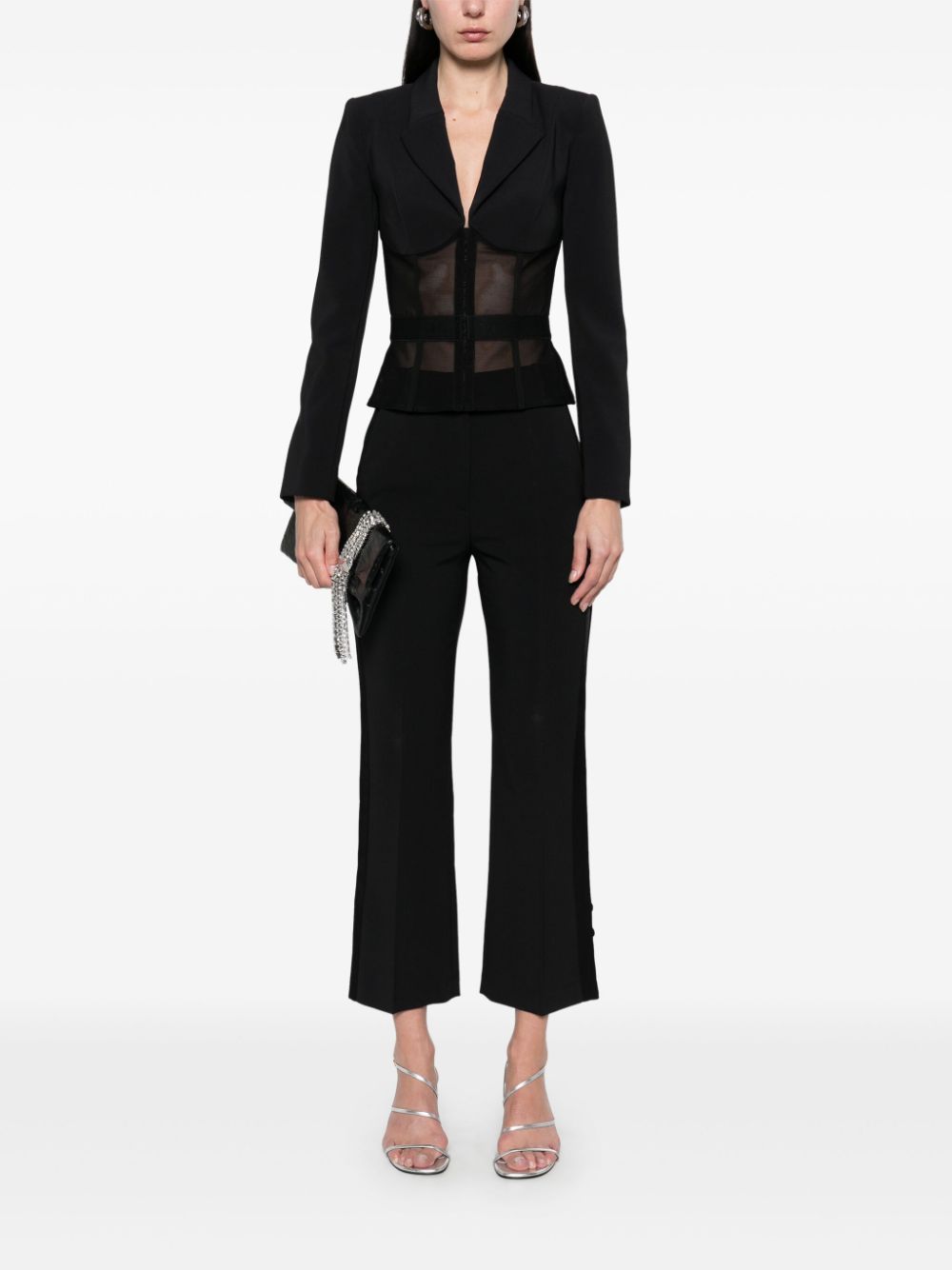 Elisabetta Franchi panelled tulle blazer - Zwart