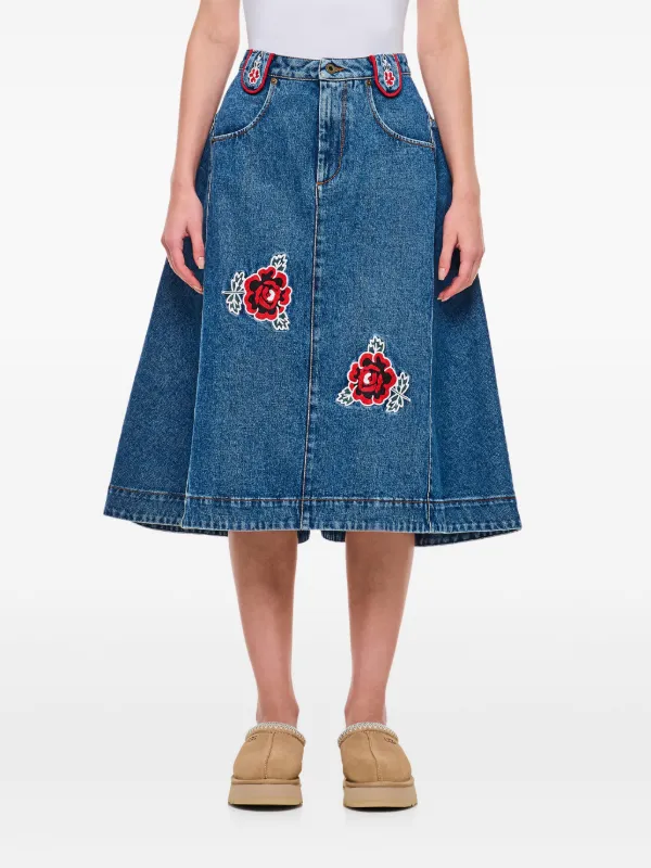 Molly Goddard Abi Denim Mid Skirt | Blue | FARFETCH