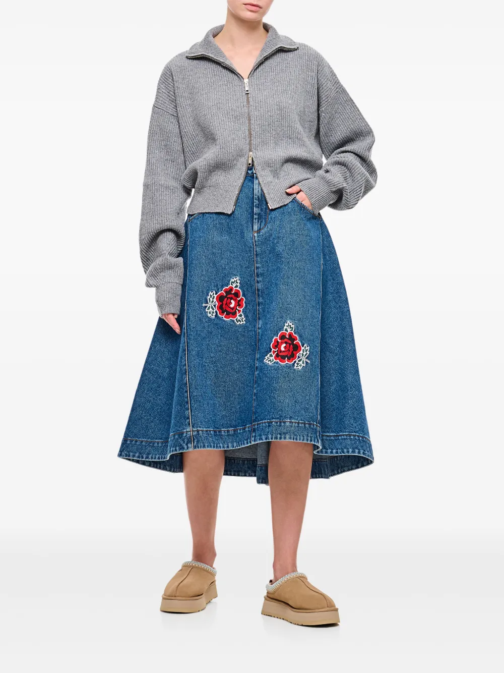 Molly Goddard Abi denim midi-rok - Blauw