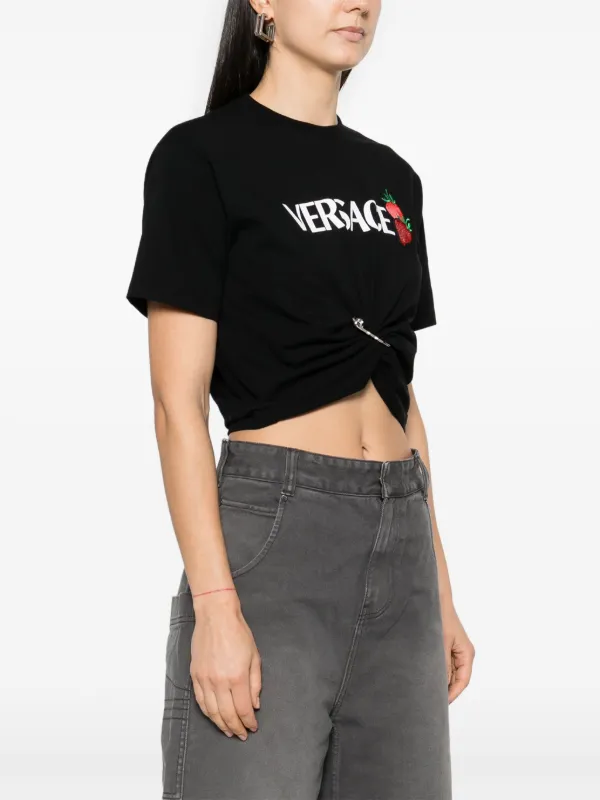 Tシャツ・カットソー VERSACE 'Strawberry Garden' shirt (10189281A13640 5W690) Versace Strawberry Garden Cropped T-shirt | Black | FARFETCH
