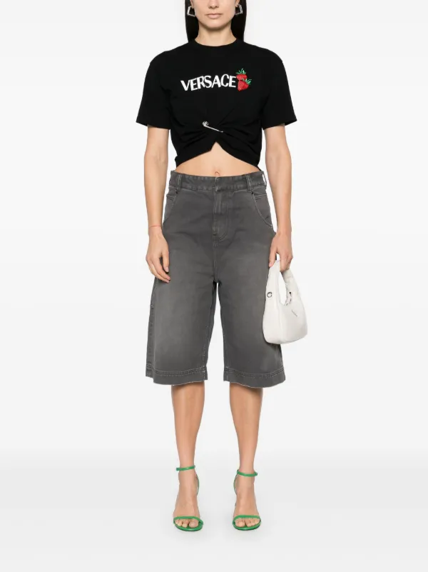 Tシャツ・カットソー VERSACE 'Strawberry Garden' shirt (10189281A13640 5W690) Versace Strawberry Garden Cropped T-shirt | Black | FARFETCH