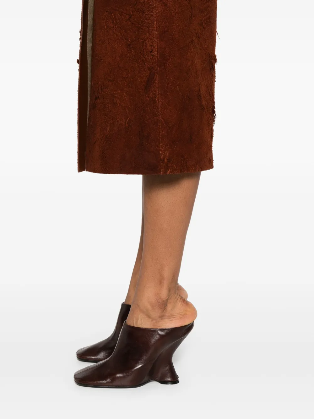 Shop Alexander Mcqueen Suede Midi Skirt In Brown
