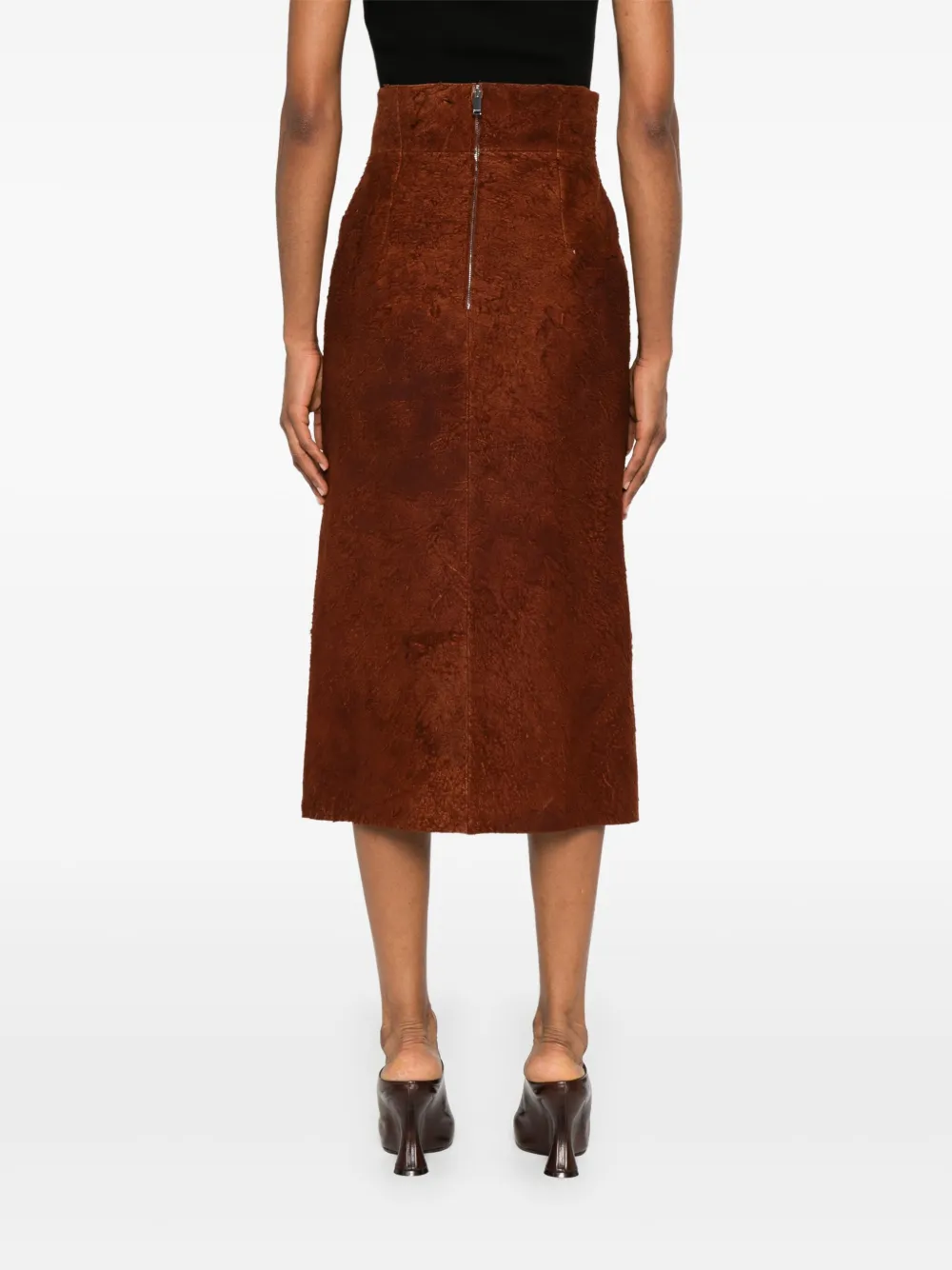 Shop Alexander Mcqueen Suede Midi Skirt In Brown